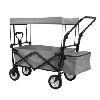 Skládací vozík se střechou, tažný-tlačný, šedý