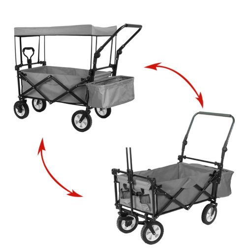 Skládací vozík se střechou, tažný-tlačný, šedý