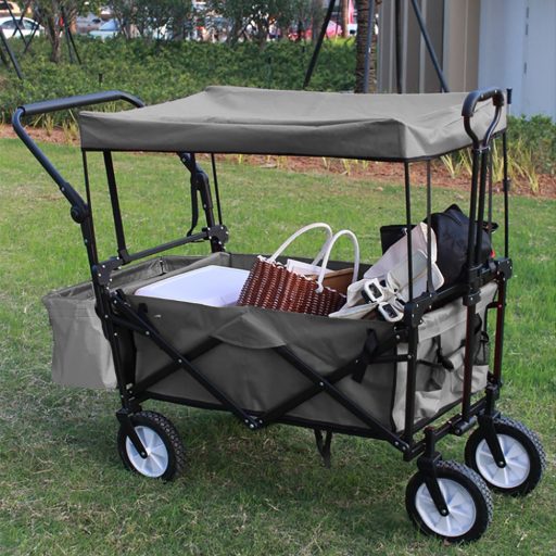 Skládací vozík se střechou, tažný-tlačný, šedý