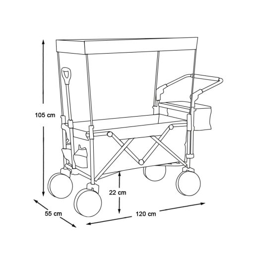 Skládací vozík se střechou, tažný a tlačný, tmavě modrý