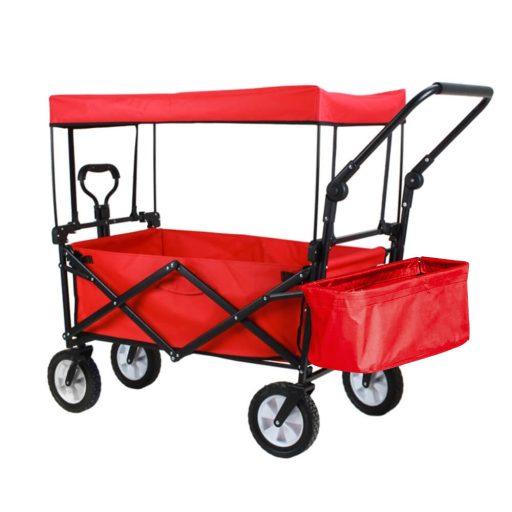 Skládací vozík se střechou, tažný a tlačný, červený