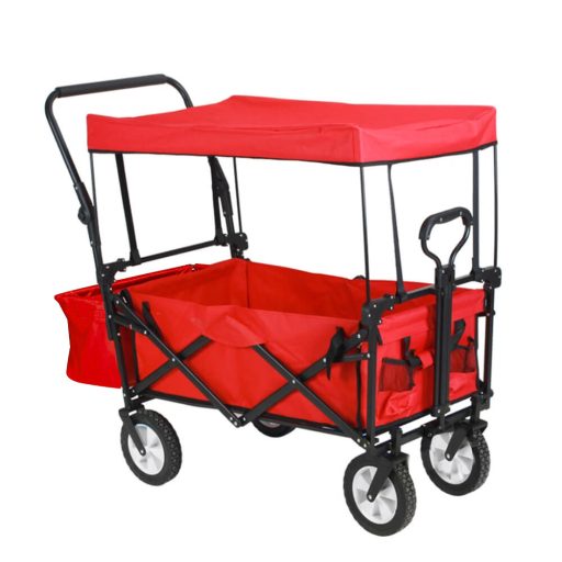 Skládací vozík se střechou, tažný a tlačný, červený