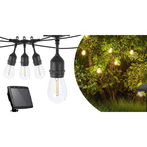 Venkovní solární dekorační řetěz s 15 LED žárovkami E27, 15 m