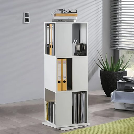 Otočný knihovní regál, 34x34x108 cm, bílý