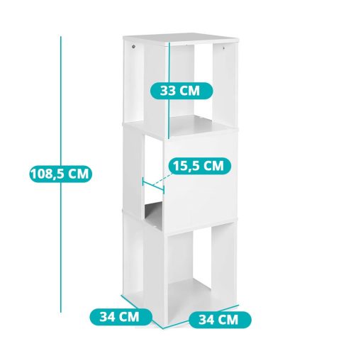 Otočný knihovní regál, 34x34x108 cm, bílý