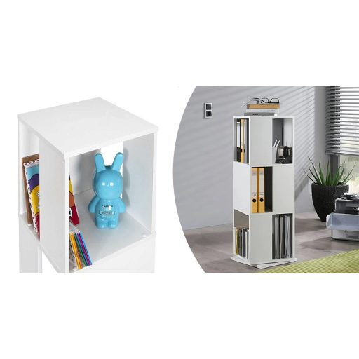 Otočný knihovní regál, 34x34x108 cm, bílý