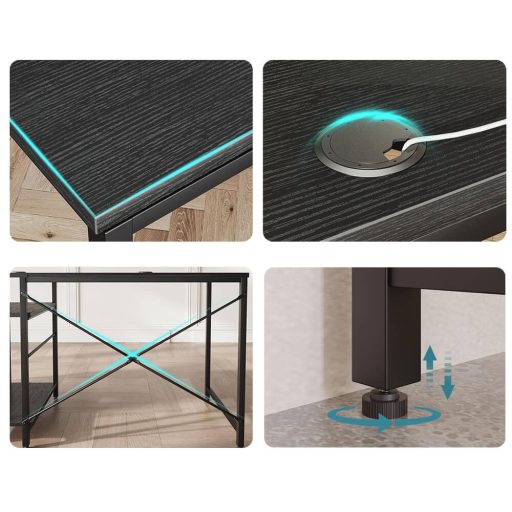 Přestavitelný rohový psací stůl s policemi, černý