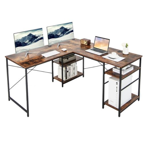 Přestavitelný rohový psací stůl s policemi, hnědý