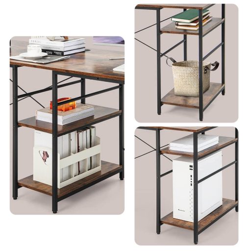 Přestavitelný rohový psací stůl s policemi, hnědý