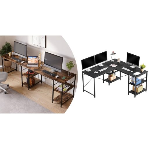 Přestavitelný rohový psací stůl s policemi, hnědý