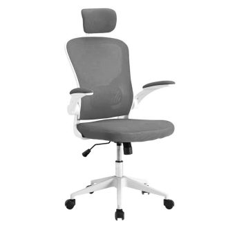   Ergonomická kancelářská židle s bederní opěrkou a opěrkou hlavy, šedá