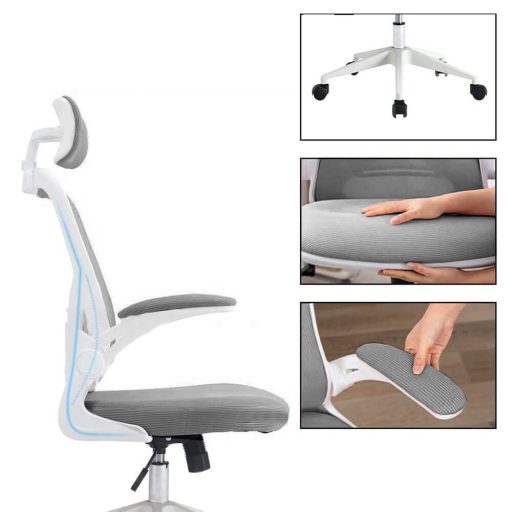 Ergonomická kancelářská židle s bederní opěrkou a opěrkou hlavy, šedá