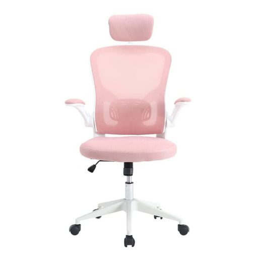 Ergonomická kancelářská židle s bederní opěrkou a opěrkou hlavy, růžová