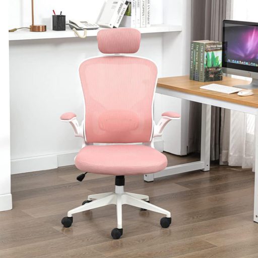 Ergonomická kancelářská židle s bederní opěrkou a opěrkou hlavy, růžová