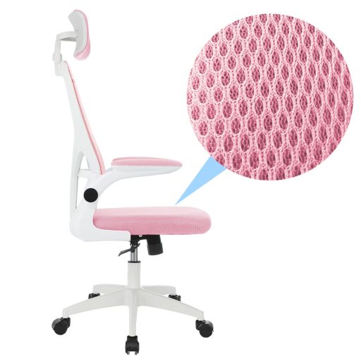 Ergonomická kancelářská židle s bederní opěrkou a opěrkou hlavy, růžová