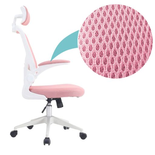 Ergonomická kancelářská židle s bederní opěrkou a opěrkou hlavy, růžová