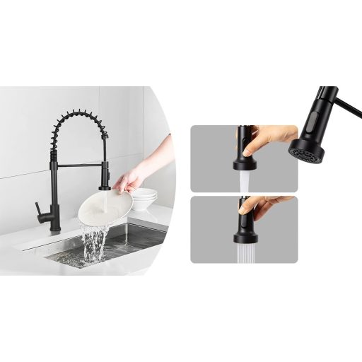 Kuchyňská baterie s flexibilní hadicí a odnímatelnou sprchovou hlavicí, černý