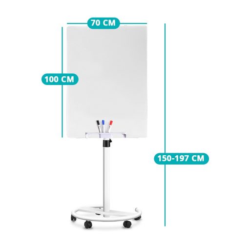 Magnetická skleněná flipchart tabule na kolečkách, 70x100 cm