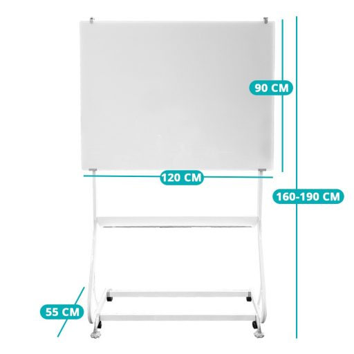 Magnetická skleněná flipchart tabule na kolečkách, 120x90 cm