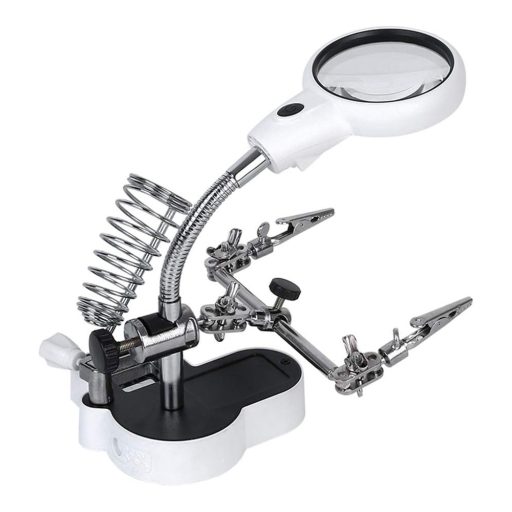Třetí ruka s LED lupou, svorkami a držákem na páječku