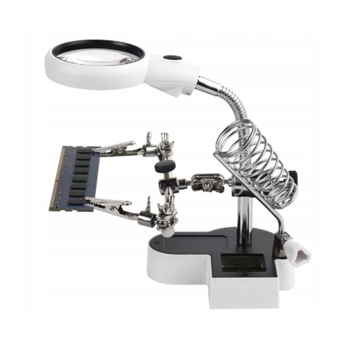 Třetí ruka s LED lupou, svorkami a držákem na páječku