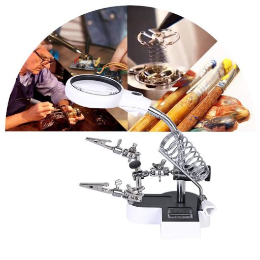 Třetí ruka s LED lupou, svorkami a držákem na páječku