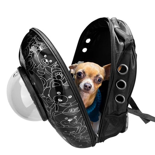 Kisállathordozó hátizsák, fekete macis