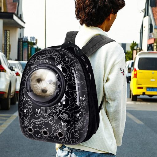 Kisállathordozó hátizsák, fekete macis