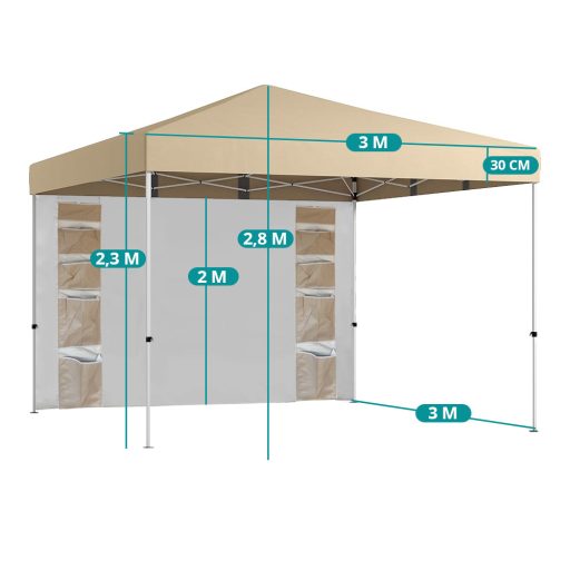 Pavilon se zadní stěnou s kapsami 3×3×2,8 m, béžový