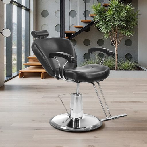 Kadeřnická židle s opěrkou nohou, černá