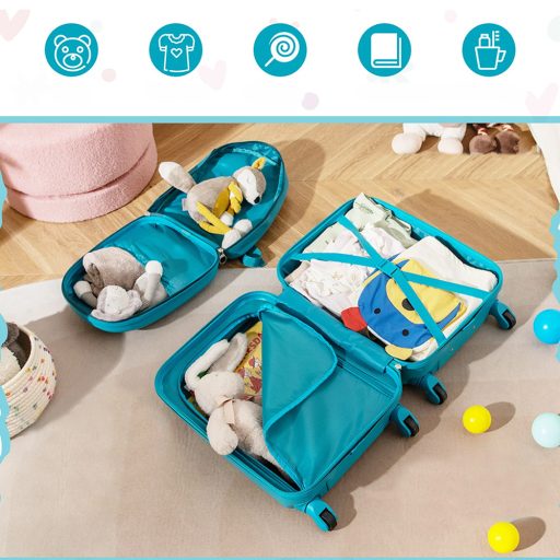 Dětský kufr na kolečkách a batoh, modrý