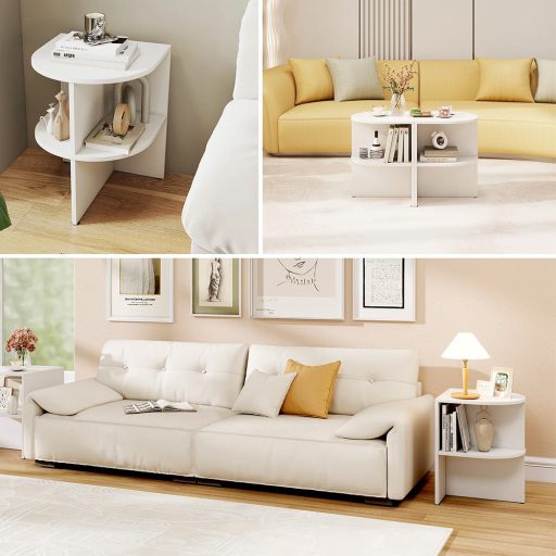 Půlkruhový stolek s otevřenými policemi