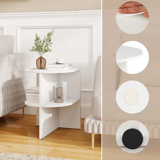 Půlkruhový stolek s otevřenými policemi