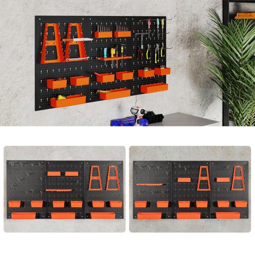 Kovový organizér na nářadí s 9 přihrádkami a háčky