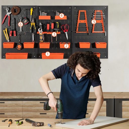 Kovový organizér na nářadí s 9 přihrádkami a háčky