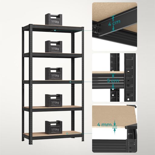 Ocelový regál, černý, sada 2 ks