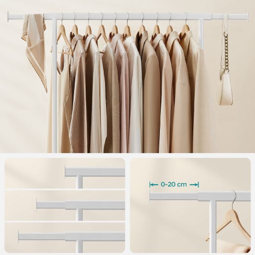 Výškově nastavitelný pojízdný věšák na oblečení, bílý