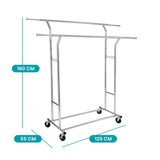 Nastavitelný věšák na oblečení s výškou a šířkou, stříbrný