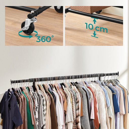 Výškově nastavitelný pojízdný věšák na oblečení, černý