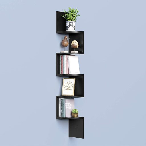 6úrovňová nástěnná rohová police v moderní černé barvě