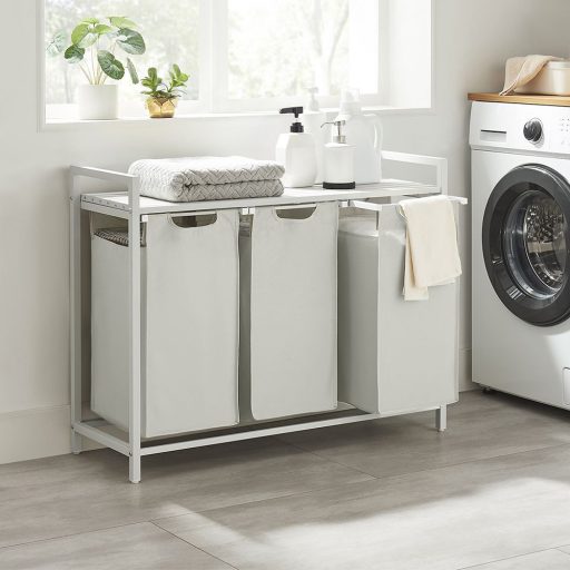 Tříkomorový koš na prádlo, slonová kost