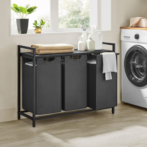 Tříkomorový koš na prádlo, tmavě šedý
