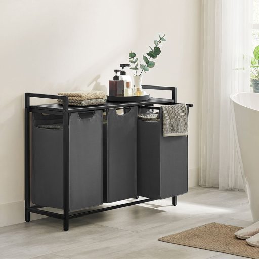 Tříkomorový koš na prádlo, tmavě šedý