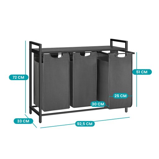 Tříkomorový koš na prádlo, tmavě šedý